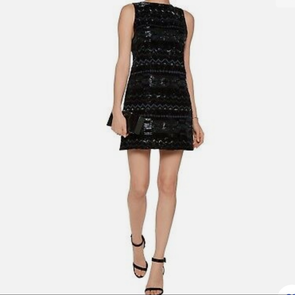 ALICE + OLIVIA Black Blue Beaded Jacquard Southwest Velvet Clyde Shift